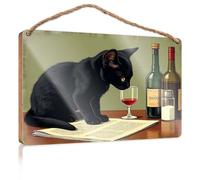 Décoration de salle de bain amusante avec un chat noir perché sur un journal ouvert - Décoration de porte - 20 x 30 cm
