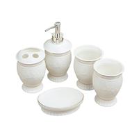 Décoration de Salle de Bain et Ensemble de 5 pièces en céramique Comprenant Un Distributeur Lotion, Porte-Brosse à Dents, 2 gobelets et Porte-Savon Essentiels pour Chambre d'étudiant