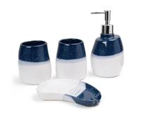 Décoration de Salle de Bain et Ensemble de Lavage Blanc et Bleu dégradé : 2 gobelets à gargarisme, 1 Porte-Savon, Distributeur Lotion Essentiels pour Chambre d'étudiant