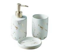 Décoration de Salle de Bain et Ensemble Porte-Savon et Distributeur de Lotion en céramique Aspect marbre, décor Bord mer Essentiels pour Chambre d'étudiant(White 3pcs)