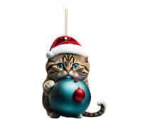 Décoration de sapin de Noël 2D en acrylique avec motif chat amusant - Pendentif à suspendre - Pour échange d'éléphant blanc festif et décoration de vacances