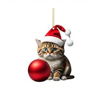 Décoration de sapin de Noël 2D en acrylique avec motif chat amusant - Pendentif à suspendre - Pour échange d'éléphant blanc festif et décoration de vacances