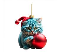 Décoration de sapin de Noël 2D en acrylique avec motif chat amusant - Pendentif à suspendre - Pour échange d'éléphant blanc festif et décoration de vacances