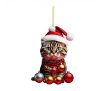 Décoration de sapin de Noël 2D en acrylique avec motif chat amusant - Pendentif à suspendre - Pour échange d'éléphant blanc festif et décoration de vacances