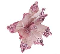 Décoration de sapin de Noël à suspendre avec fleur poinsettia pailletée - 20 cm - En tissu et plastique - Pour les vacances - Rose chair