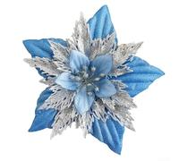 Décoration de sapin de Noël à suspendre - Boule de poinsettia artificielle de 18 cm pour couronne et décoration de vacances (bleu)