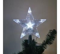 Décoration de sapin de Noël avec 10 LED - Nécessite des piles - 16 x 16 cm - Pentagramme lumineux - Étoile de sapin de Noël - Pointe du sapin de Noël (lumière blanche, 16 x 16 cm)