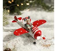 Décoration de sapin de Noël avec avion rétro en fer avec motif Père Noël à accrocher sur un arbre, un mur ou une porte pendant la saison des vacances (C)