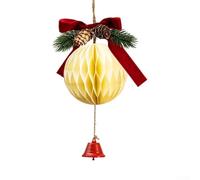 Décoration de sapin de Noël avec grelots, boule en papier pliable et pomme de pin pour poignée de porte à suspendre et décoration saisonnière (03)