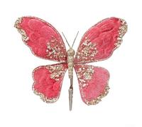 Décoration de sapin de Noël avec paillettes multicolores en forme de papillon en flanelle, conçue pour accrocher sur un arbre, des murs et des centres de table (rose foncé)