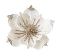 Décoration de sapin de Noël avec pics en magnolia artificiel fabriqués à partir de tissu pour une atmosphère festive et un design saisonnier de maison (blanc)