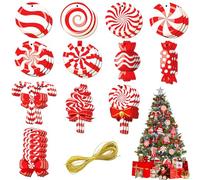 Décoration de sapin de Noël avec sucre d'orge, ensemble de 33 décorations de sapin de Noël, décoration de sapin de Noël avec sucreries et cordelette, décoration de sapin de Noël rouge, pour les