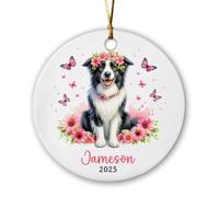 Décoration de sapin de Noël Border Collie en céramique 2025, décoration de Noël personnalisée à suspendre, cadeau de Noël pour amoureux de Border Collie, nom personnalisé Border Collie
