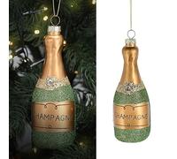 Décoration de sapin de Noël Bouteille de champagne | Peint à la main 10 x 3 x 4,5 cm Verre multicolore paillettes | Crochet de Noël pour sapin de Noël (1 décoration de sapin de Noël)