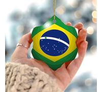 Décoration de sapin de Noël du Brésil, drapeau du monde mondial, décoration de voyage, souvenir de Noël, décoration de sapin de Noël, ornements double face en céramique pour amis, collègues, employés