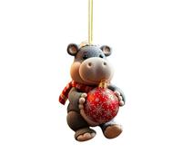 Décoration de sapin de Noël en acrylique 2D en forme de livre avec un hippopotame tenant un gâteau double imprimé pour fête d'éléphant blanc festif
