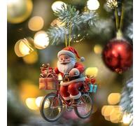 Décoration de sapin de Noël, en acrylique, plate, Père Noël, vélo, pendentif à suspendre, décoration traditionnelle pour sapin de Noël