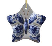 Décoration de sapin de Noël en céramique à suspendre en forme de papillon YYHHAOFA avec cordon métallique perforé et doré