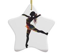 Décoration de sapin de Noël en céramique à suspendre en forme d'étoile avec ruban doré et danseuse en céramique pour les fêtes