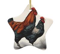 Décoration de sapin de Noël en céramique à suspendre en forme d'étoile HJFCZH Poulet et coq Peut ajouter une touche romantique aux festivals ou fêtes