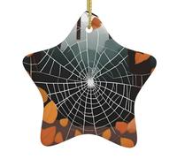 Décoration de sapin de Noël en céramique à suspendre en forme d'étoile, toile d'araignée et feuilles mortes pour ajouter une touche romantique aux festivals ou fêtes