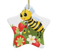 Décoration de sapin de Noël en céramique à suspendre en forme d'étoile WHJSHOP Petite abeille sur des imprimés de fleurs de fraises peut ajouter une touche romantique aux festivals ou fêtes