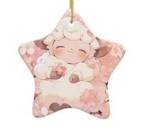 Décoration de sapin de Noël en céramique à suspendre en forme d'étoile WHJSSF petit mouton gras parmi les fleurs peut ajouter une touche romantique aux festivals ou fêtes