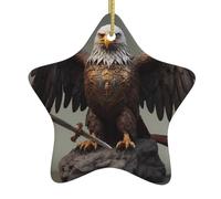 Décoration de sapin de Noël en céramique à suspendre, motif aigle de WHJHBD protégeant l'épée, facile à accrocher pour fête de vacances, 7,9 x 7,9 cm
