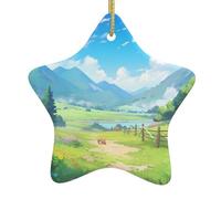 Décoration de sapin de Noël en céramique à suspendre Motif vallée rafraîchissante YYHWHJDE avec cordon métallique perforé et doré