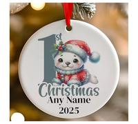 Décoration de sapin de Noël en céramique à suspendre pour enfant Motif sceau gris 7 cm