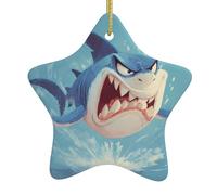 Décoration de sapin de Noël en céramique à suspendre WHJHBD Requin en colère Facile à accrocher pour fête de vacances 7,9 x 7,9 cm