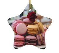 Décoration de sapin de Noël en céramique à suspendre YYHHAOFA Macaron Dessert imprimé facile à accrocher pour fête de vacances 7,9 x 7,9 cm