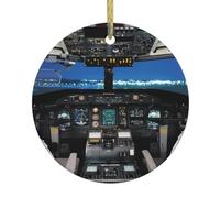 Décoration de sapin de Noël en céramique avec cockpit en forme d'avion - Décoration ronde festive à suspendre pour Noël, vacances, mariages et plus encore