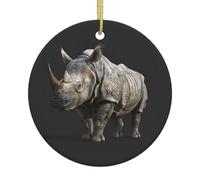 Décoration de sapin de Noël en céramique avec imprimé rhinocéros animaux pour maison, magasin, bureau, vacances, décoration à suspendre