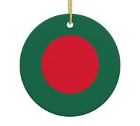 Décoration de sapin de Noël en céramique - Drapeau du Bangladesh - Souvenir rond pour Noël, Nouvel An et décoration festive