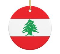 Décoration de sapin de Noël en céramique - Drapeau du Liban imprimé rond souvenir pour Noël, Nouvel An et décoration festive