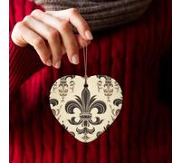 Décoration de sapin de Noël en céramique en forme de cœur à suspendre - Motif chevalier - Fleur de lys et armoiries - Décoration de Noël pour le Nouvel An, les fêtes de famille et les vacances