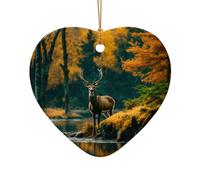 Décoration de sapin de Noël en céramique en forme de cœur avec imprimé cerf, ours, élan pour maison, bureau, vacances à suspendre