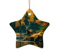 Décoration de sapin de Noël en céramique en forme de cœur avec imprimé cerf, ours, élan pour maison, bureau, vacances à suspendre