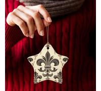 Décoration de sapin de Noël en céramique en forme d'étoile à suspendre - Motif chevalier - Fleur de lys et armoiries - Décoration de Noël pour le Nouvel An, les fêtes de famille et les vacances