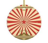 Décoration de sapin de Noël en céramique - Fond de cirque vintage imprimé souvenir rond pour Noël, Nouvel An et décoration festive