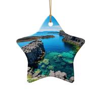 Décoration de sapin de Noël en céramique imprimée île de Jeju Corée - Décoration de Noël en porcelaine - Pendentifs festifs