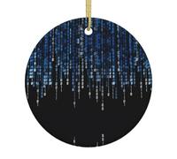 Décoration de sapin de Noël en céramique - Souvenir rond bleu imprimé binaire pour Noël, Nouvel An et décoration festive