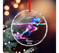 Décoration de sapin de Noël en cours d'exécution avec nom personnalisé pour | Pendentif à suspendre en verre souvenir de Noël sur le thème de la piste 2026 pour coureur, filles et garçons