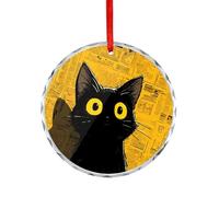 Décoration de sapin de Noël en cristal Chat noir contre un journal à suspendre
