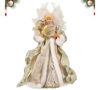 Décoration De Sapin De Noël En Forme D'ange - Décoration De Sapin De Noël, Figurine Élégante En Tissu ABS, Embout En Guirlande Argentée Scintillante, Ailes En Plumes Réalistes | Décor De Pointe Pour L