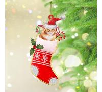 Décoration de sapin de Noël en forme de chat avec bonnet de Père Noël, décoration de fête de Noël, souvenir de Noël, pendentif rond en acrylique pour voisins amis