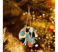 Décoration de sapin de Noël en forme de chat d'art moderne du milieu du siècle - Décoration à suspendre en céramique double face avec corde dorée - Décoration de sapin de Noël 2025 pour Nouvel An