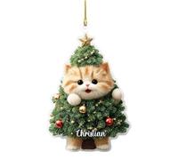 Décoration de sapin de Noël en forme de chat | Ornements de Noël mignons en acrylique 2D | Décoration saisonnière pour porte, maison, voiture, école, anniversaire, Thanksgiving