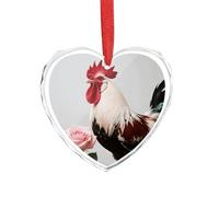 Décoration de sapin de Noël en forme de coq rouge blanc rose - Élégante décoration de Saint-Valentin en forme de cœur en verre de cristal pour arbre, maison et cadeau